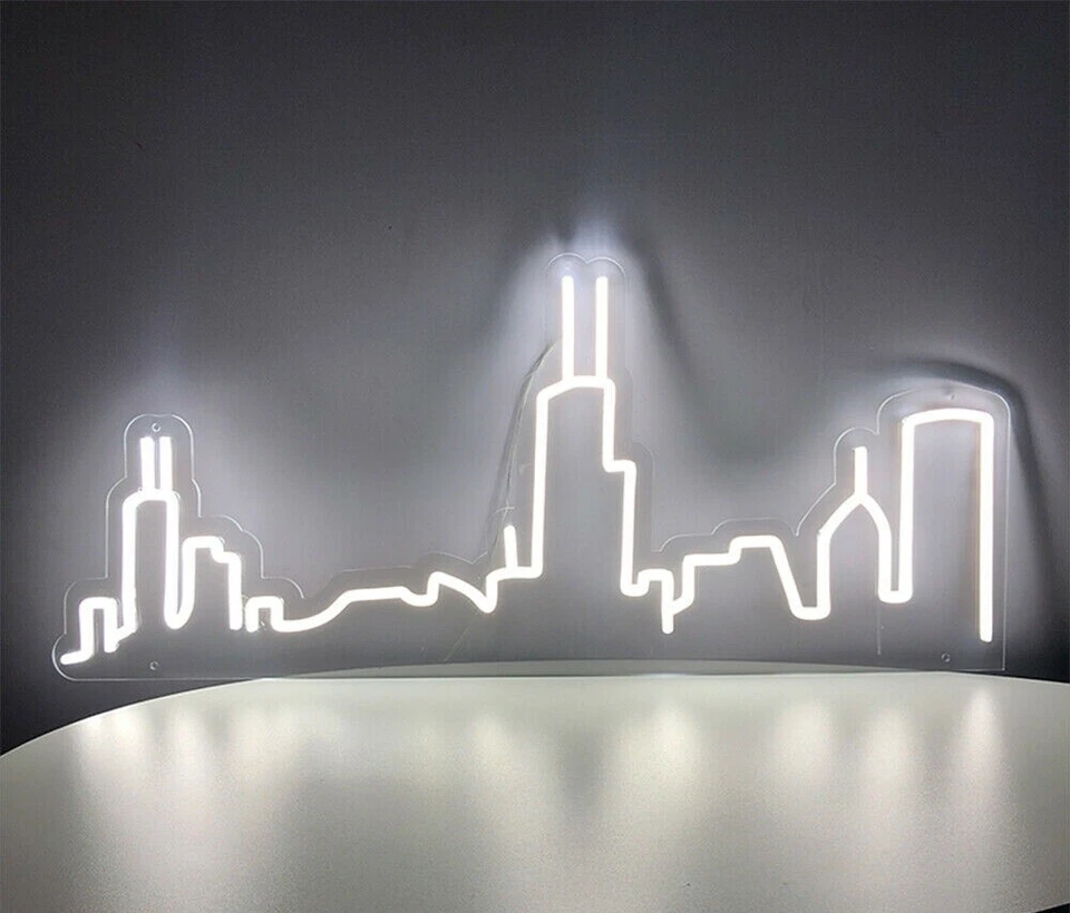 Lámpara de letrero de neón LED vívida Chicago City Skyline luz flexible acrílico dormitorio personalizado Foto 1 de 1