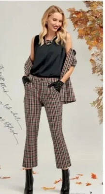 Pantalones cortos CAbi talla 4 para mujer Kick Flare a cuadros oscuros academia marrón nuevos sin etiquetas 4131 Foto 1 de 4