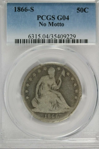 1866-S No Motto Seated Liberty Half Dollar : PCGS G04 Cover