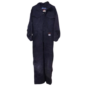 Action West FR Flame Resistant Blue Long Sleeve Coveralls Mens 36 Well Worn - Picture 1 of 12