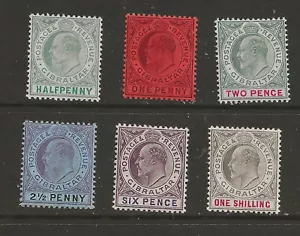 GIBRALTAR (YO-6-679) 1904 SG56-61 ORDINARY PAPER  ½  TO 1/- 6 STAMPS FINE MM  MH - Picture 1 of 1