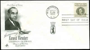 US FDC #1136 Artcraft Cachet Washington, DC Ernst Reuter  3 1/2" Gummed Flap - Picture 1 of 1