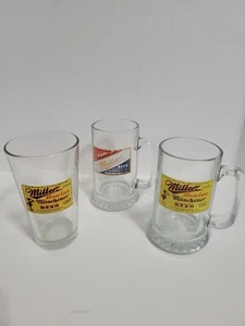 Lot Of 3 Miller High Life Retro Beer Pub Glasses BARWARE - Picture 1 of 5