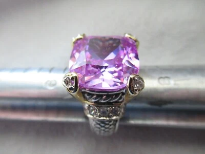 Sterling Silver & 18k Accent Amethyst with Diamond Accents Byzantine Ring Size 7 - Image 1 of 4