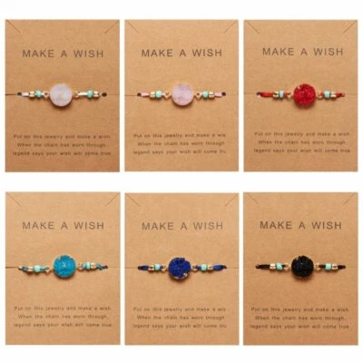 Natural Stone Crystal Braided Rope Bracelet Friendship Couple Card Jewelry Gift - Image 1 of 4