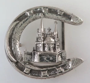 Tolle massive Sterling Silber 89,7 g Relief Kapelle aufwendige Western Gürtelschnalle - Bild 1 von 7