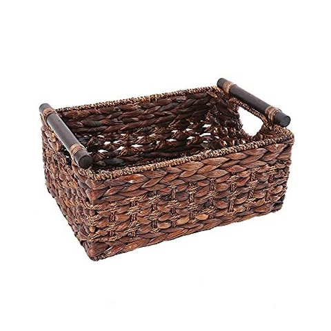 HDKJ Storage Basket made by Water Hyacinth with Wood Handles, Arts and Crafts Cover