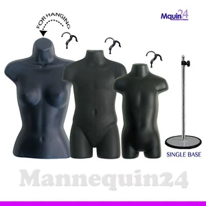 3 TORSO DRESS FORM MANNEQUINS:FEMALE, CHILD & TODDLER SET + 1 STAND + 3 HANGERS - Picture 1 of 9