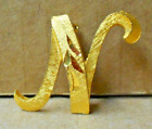 Vintage MAMSELLE Brushed Gold Tone Diamond Cut Brooch/Pin Initial/Monogram "N"