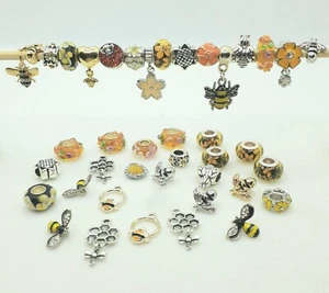 #1  40 Pc. Bees & Flowers European Yellow/Orange Theme Beads/Pendants/Charms Lot - Picture 1 of 9
