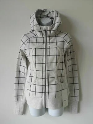 Jaqueta com capuz nova com etiquetas LULULEMON branca cinza grade clássica algodão macio lã mergulho 6 - Imagem 1 de 4