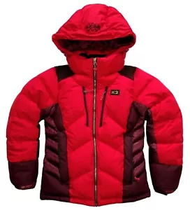K2 Puffer Down Heavyweight Hood Winter Jacket Youth Kid Size L-XL Red & Burgundy - Picture 1 of 7