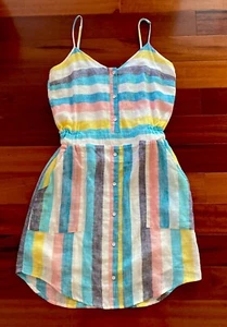Prachtvolles graues Kleid Malin XS Leinen gestreift ärmellos gefüttert Taschen Spaghetti - Bild 1 von 22