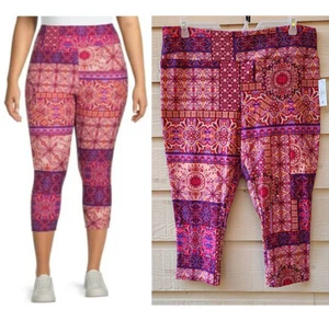 Terra & Sky Women's Boho Patchwork High Rise Super Soft Sueded Capri Leggings  - Picture 1 of 10