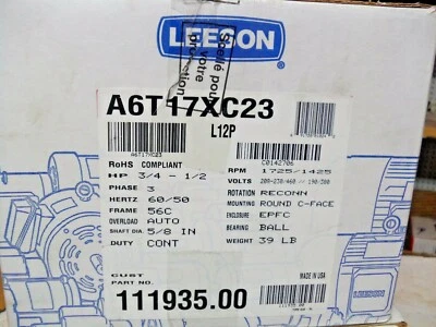  LEESON  111935.00 - A6T17XC23  AC Motor 3/4HP 1725RPM 208-230/460V  NIB - Image 1 of 4