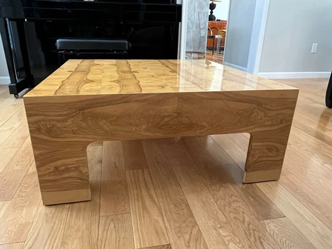 Milo Baughman Style Olive Burl Wood Parsons Coffee Table Cover
