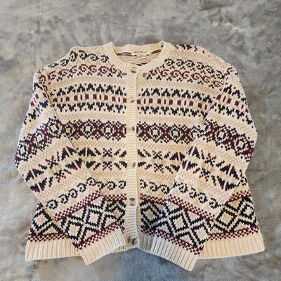 Cárdigan Suéter DE COLECCIÓN Eddie Bauer Para Mujer Grande Marfil Tejido Fair Isle Años 90 Foto 1 de 4