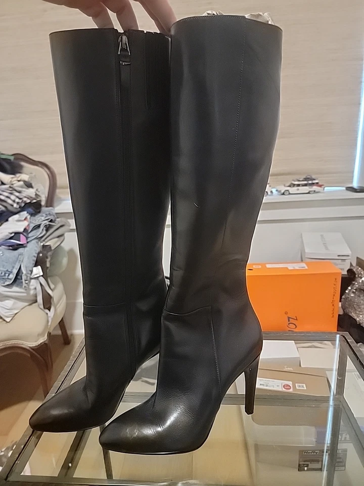 Via Spiga ботинки женщин 7 М черный кожаный молнии Stiletto высокий колена - Изображение 1 из 4