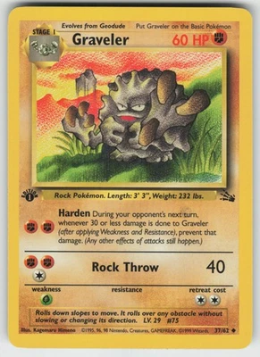 Pokemon 1st Edition Graveler Uncommon  Fossil 37/62 NM - Image 1 of 2