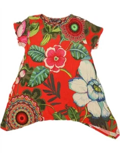 DESIGUAL Womens Asymmetric Tunic Top UK 10 Small Red Floral BT06 - Picture 1 of 3