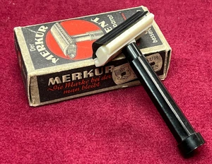 Antik WWII Militär Deutsch Bakelit Sicherheits Schräg Rasiermesser Merkur Patent Neu Box - Bild 1 von 15