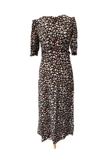 Nobody’s Child schwarzes geblümtes Kleid Größe 12 Kurzarm Midi Viskose Damen  - Bild 1 von 12