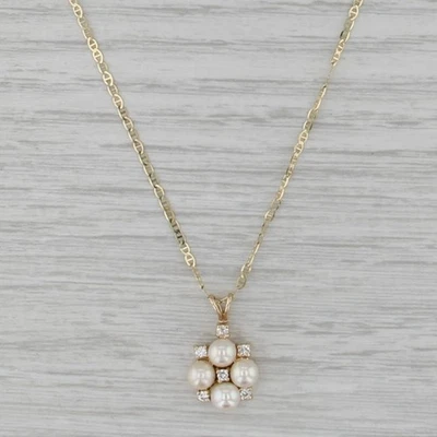 Cultured Pearl Diamond Pendant Necklace 14k Gold 16" Mariner Anchor Chain - Image 1 of 4