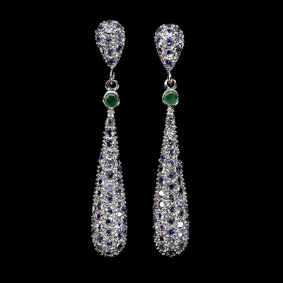Pendientes de plata de ley 925 redondos esmeralda tanzanita piedras preciosas naturales joyería Foto 1 de 4