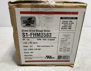 York S1FHM3583 Blower Motor 1/4HP 115V 1075RPM 3-Speed Reversible - Picture 1 of 3