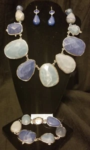 CHICO'S NWT women's silver toned and blue shades necklace bracelet earrings set - Picture 1 of 2