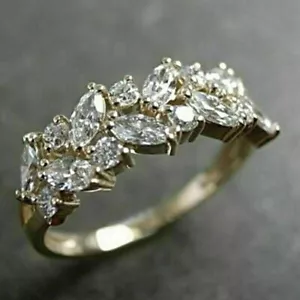 Anello Fede Nuziale Placcato Oro Giallo 14k Diamante Marchesa Creato in Laboratorio 1,50 Ct - Foto 1 di 3