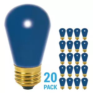 20 Pack BLUE Patio String Light Sign Bulb 120V 11W S14 Medium E26 Base 11S14/B - Picture 1 of 4