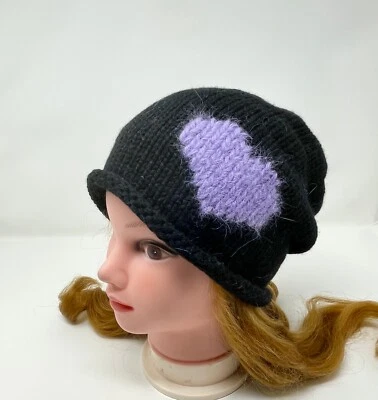 Sombrero de mujer gorro suave tejido a mano 100 % cachemir color negro boina cálida regalo Foto 1 de 4