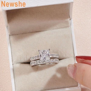 Newshe 2CT Wedding Bridal Set Engagement Promise Ring Jewelry Cz Sterling Silver - Picture 1 of 10
