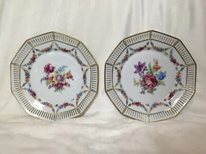 Vintage Dresden Flowers Reticulated Plates Schumann Bavaria Germany 10 1/4” - Picture 1 of 6