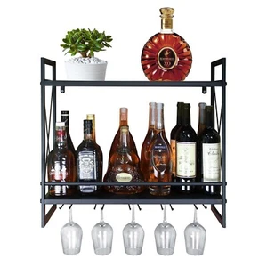 Wine Racks Wall Mounted, 24.2in Black Metal Multipurpose Shelf Hung Bracket w... - Picture 1 of 9
