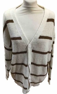 Cardigan donna CREMA E RIGHE MARRONI completo di cotone TAGLIA UNICA. SPEDIZIONE GRATUITA - Foto 1 di 5