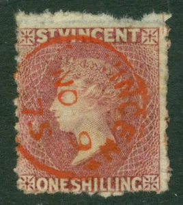 SG 21 St Vincent 1875. 1 claret. Very fine used with a st vincent CDS in red - Foto 1 di 1