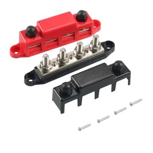 4 Post Busbar Bus Bar 12V 300A Power Distribution   W/ Cover 3/8" Black+Red #E3 - Bild 1 von 4