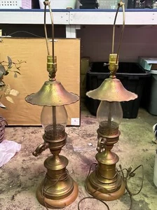 Pair of Vintage Electric Glass Kerosene Design Lamps - Picture 1 of 9