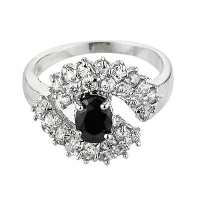 Eye of Devil Design Black Onyx White Fire Topaz Gems Silver Woman Ring Size 6-10 - Image 1 of 3
