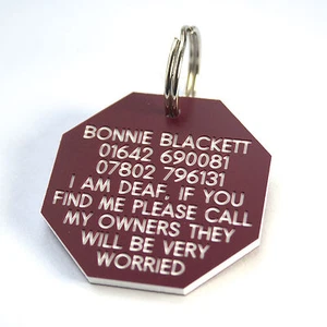 Engraved lightweight durable Plastic Dog ID tag large octagonal 41 mm 7 colours - Picture 1 of 8