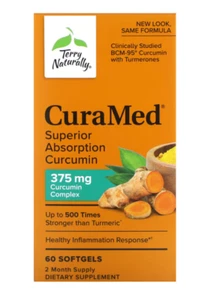 CuraMed 375 mg by Terry Naturally 60 Softgel Superior Absorption Curcumin Fres01 - Picture 1 of 3