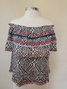 THML Anthropologie Off The Shoulder/Scoop Neck Top Sz Small Geometric Embroidery - Picture 1 of 12