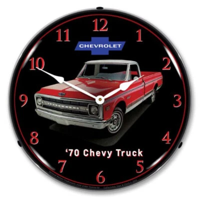 14" 1970 Chevrolet C-10 Pickup Retro BackLit Garage Clock Lexan Lens GM23091470 - Image 1 of 3