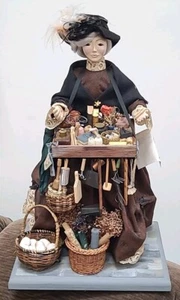 T&M COSTELLO Signed PEDDLER DOLL with wares Hand Made Wood and Cloth 16" - Picture 1 of 22