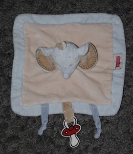 Doudou plat éléphant NATTOU bleu beige marron attache tétine NEUF - Picture 1 of 1