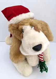 Gemmy Musical Christmas 10" Animated Tan & White Dog w/Santa Hat & Scarf  VIDEO - Picture 1 of 7