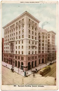 DENVER, CO - Equitable Building, Street Corner, Streetcar Colorado Postkarte 1907 - Bild 1 von 2