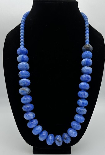 VETEMENTS Collana Vintage RJG GLAZIANO Sfere Acriliche Blu Sfaccettate Perline Graduate 30”+3.